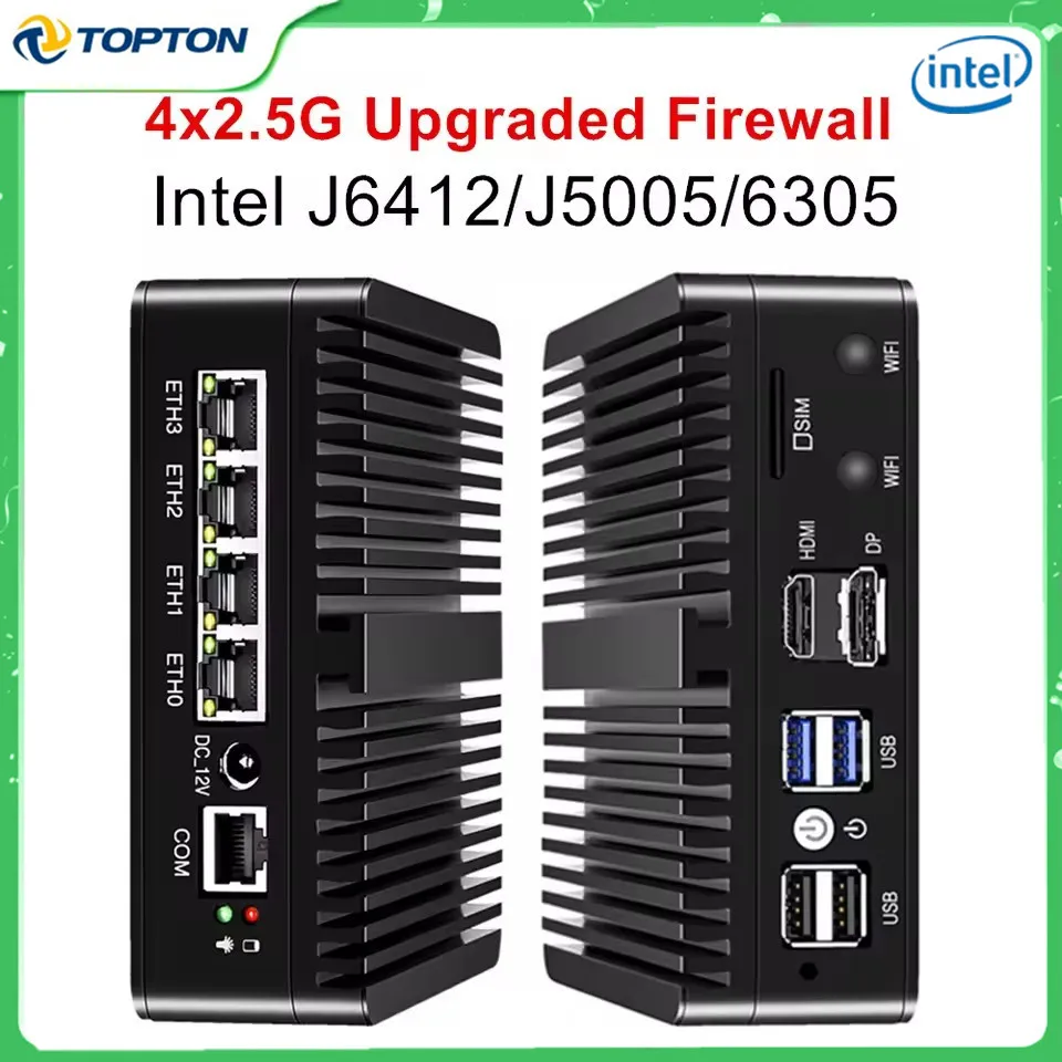 4x2.5g LAN Metal Fanless Firewall Mini PC Upgraded Version Intel Celeron