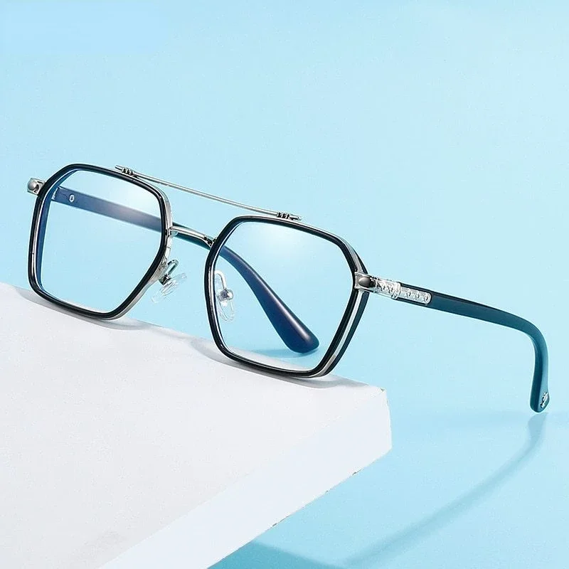 Vintage Square Glasses Woman Man Transparent Anti Blue Light Computer Eyewear Clear Lens Retro Metal Eyeglasses Frame Unisex