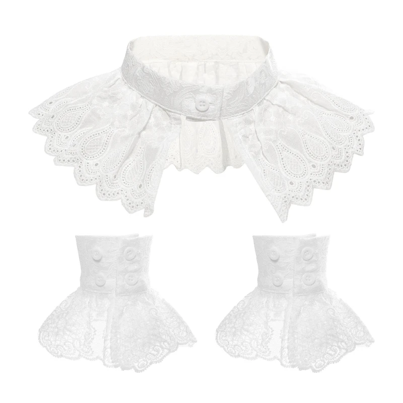 

Lace Ruffled Shawl Collar Elegant Sweet False Collar Wristband for Lady Delicate Flouncing Collar Ruffled Lace