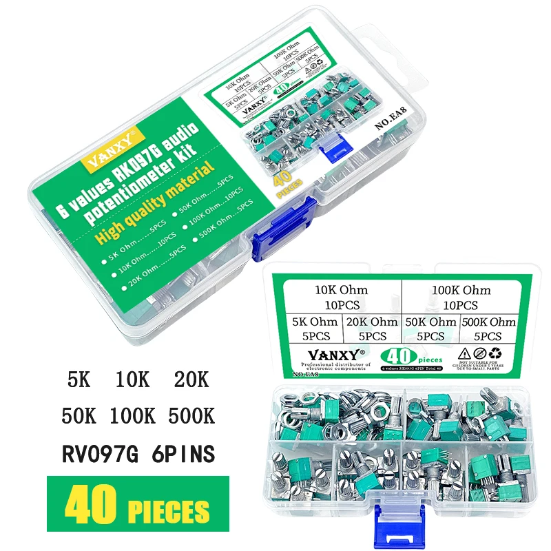 6 values kit RK097G 6 pin 5K 10K 20K 50K 100K 500K ohm B5K B10K B20K B50K B100K B500K shaft 15mm power amplifier potentiometer