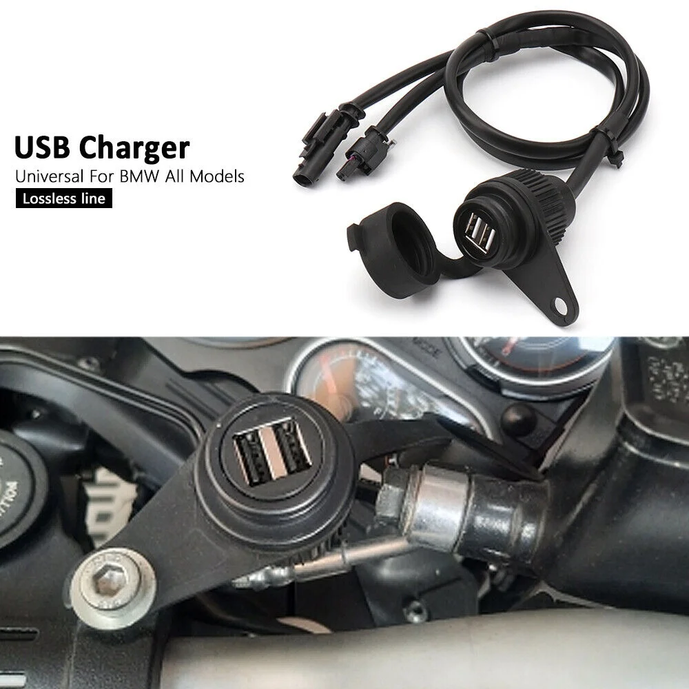 

Motorcycle Black Waterproof Dual USB Charging Adapter Accessory Suitable For BMW R1200 R1250 F850 F800 F750 R1300GS