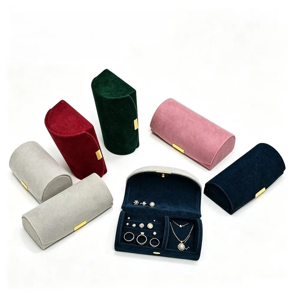 Flannel Jewelry Storage Box Soft Lining Snap Closure Travel Jewelry Case Portable Compartment Interior Earring Storage Box