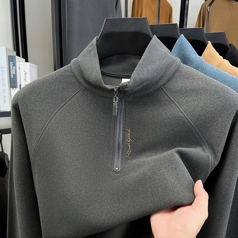 2025 خريف/شتاء جديد نصف قلنسوة بسحاب للرجال عادية دافئة الوقوف طوق مع قاعدة مخملية ألمانية مزدوجة الجوانب #3