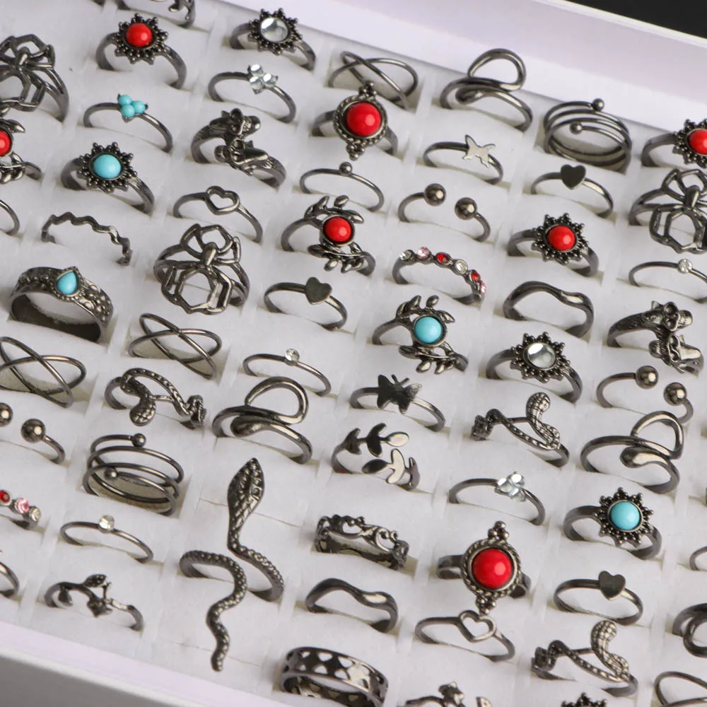 20/30/50 قطعة/الوحدة موضة خمر الشرير فراشة الأفعى متعدد الألوان الحجر الطبيعي خواتم للنساء الرجال القوطية مجوهرات الحفلات هدايا #4