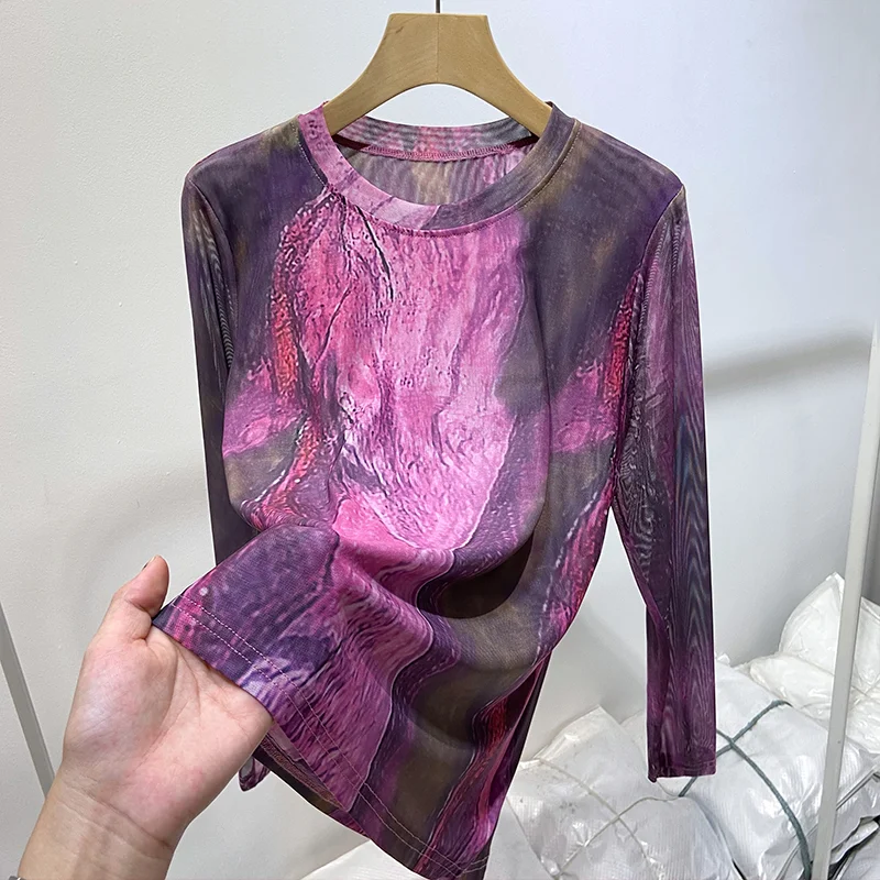 

New Skin Mesh Fashionable and Versatile Western Style Light Luxury Small Shirt