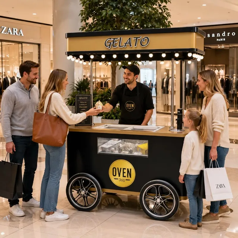 Outdoor Street Mobile Electric Italian Gelato Push Cart With Freezer For Vending Gelato Ice Cream Cart Bulk&Custom