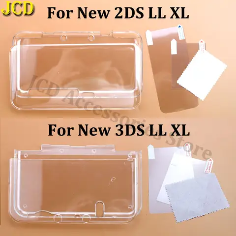 JCD For New 2DS 3DS XL LL Clear Split Shell Transparent Protective Cover Case Screen Film LCD Screen Protector