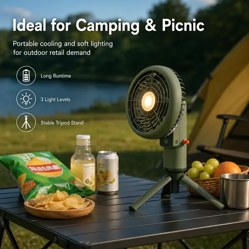 Portable Mini LED Fan Light Rechargeable Camouflage Design Large Capacity Battery USB Charging for Outdoor Camping Tent Use