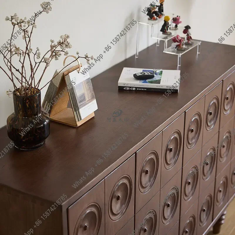 I H40 Medieval Black Walnut Home Shoe Cabinet Simple Engraving Cherry Wood Walnut Door Cabinet Storage Side Cabinet S