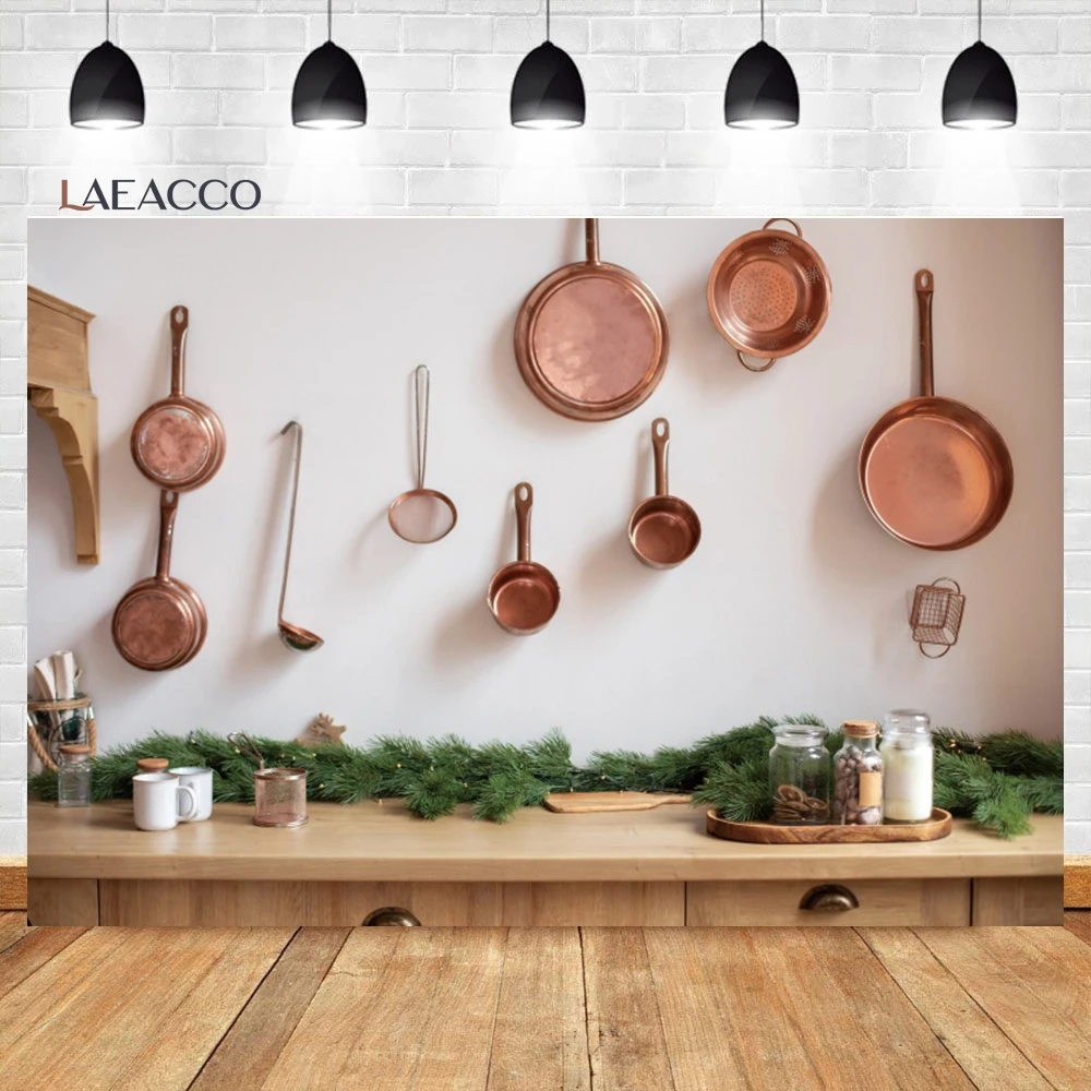 Laeacco Modern Kitchen Backdrop White Wooden Wall Cook Tools Cabinet Interior Decor Kids Adults Portrait Photography Background