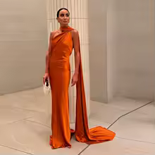 Wedding Guest Dresses Ribbon Halter Off Shoulder Maxi Dress - Orange