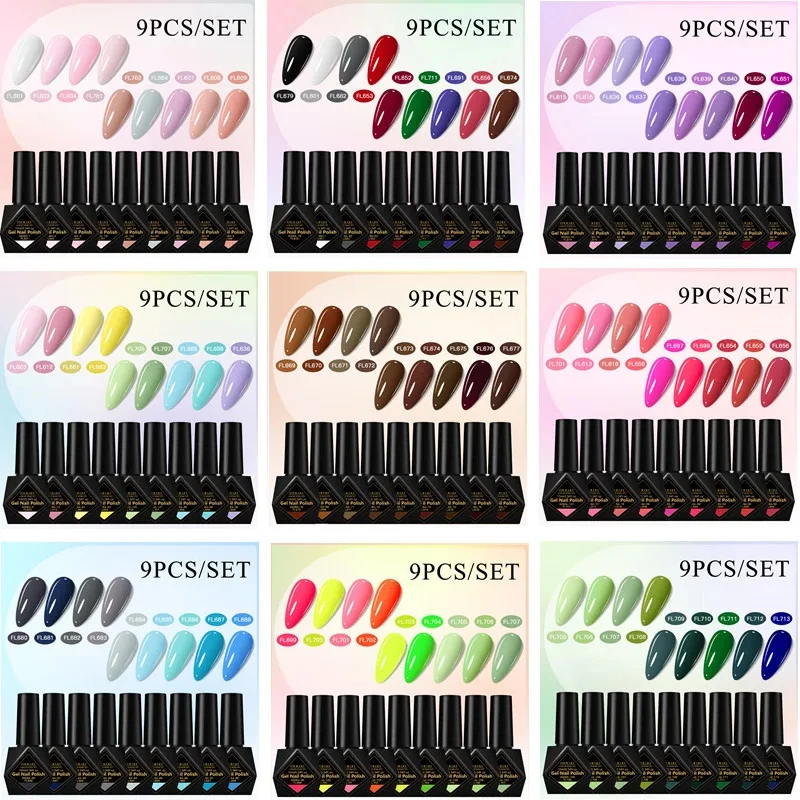 

10 мл 9 шт. Набор УФ-гель-лаков для ногтей Розовый Красный Маникюр Все сезоны Soak Off Полуперманентный УФ-гель-лак Набор лаков для ногтей Принадлежности для ногтей