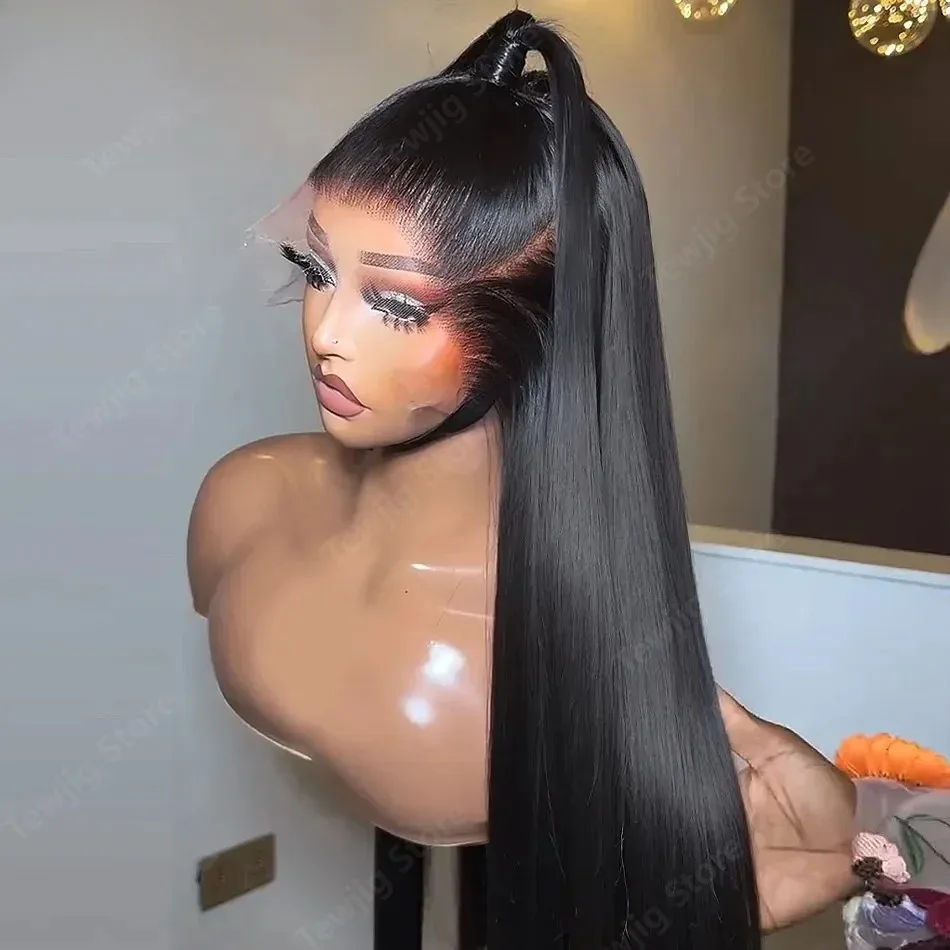 

Синтетический парик фронта шнурка 13x4, длинный прямой парик, предварительно выщипанные бесклеевые черные парики 1B для чернокожих женщин, 26 дюймов, готовые к ношению