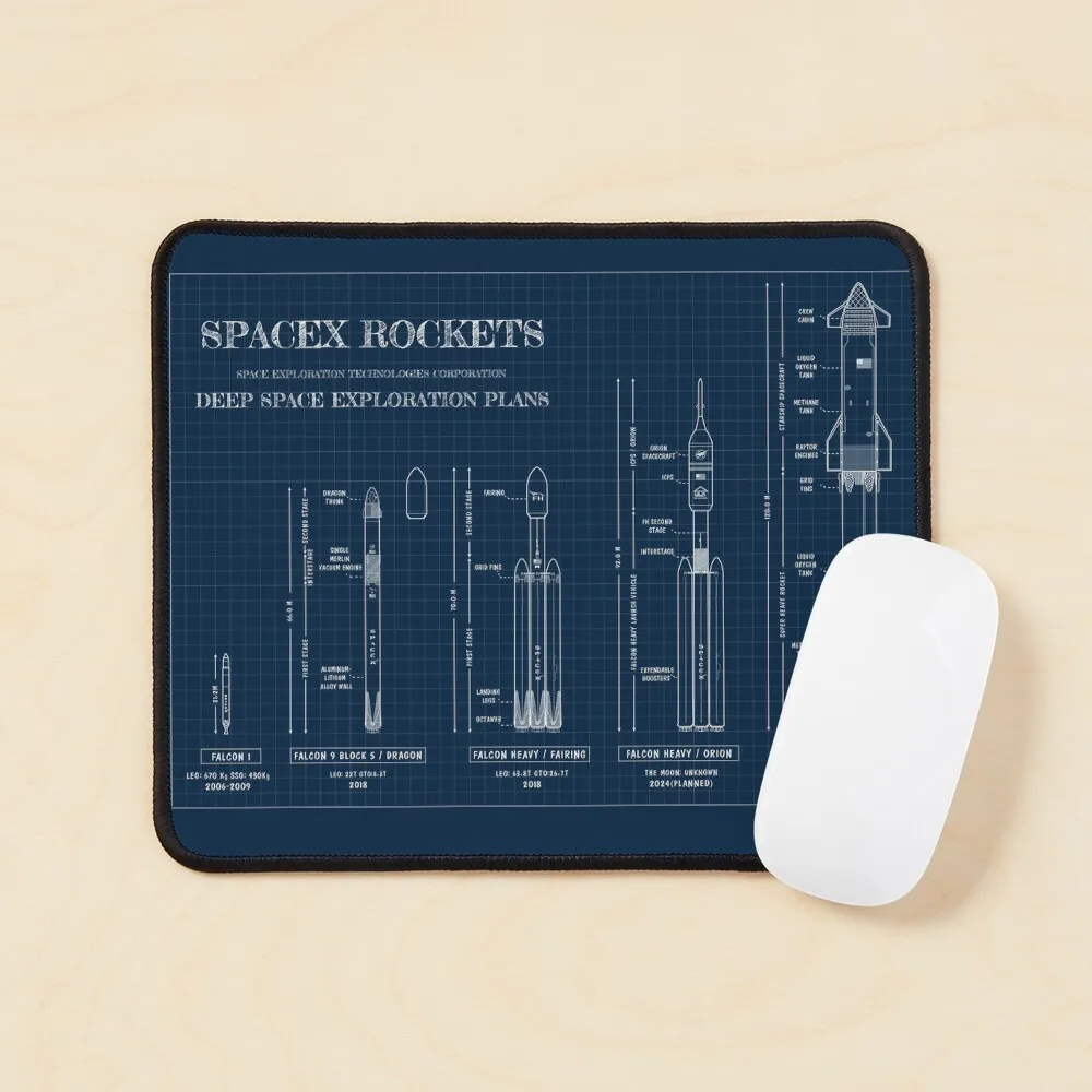 Spacex Rockets Blueprint Navy Blueprint  Mouse Pad Table Gamer Play Keyboard Carpet Printing Computer Desk Anime Gaming Mens