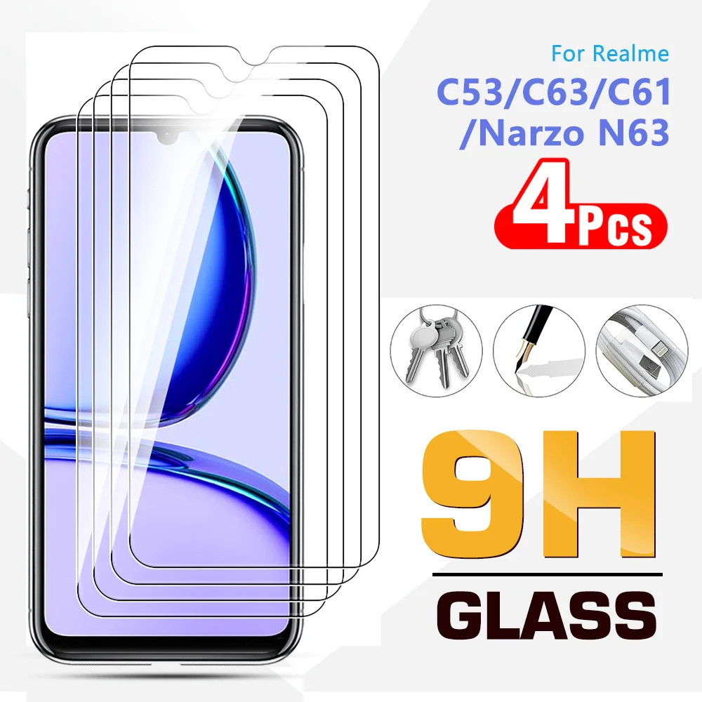 4pcs Tempered Glass For Realme C53 C 53 Protective glass realmeC53 C 63 C 61 screen protector For realme C63 C61 Narzo N63 6.75