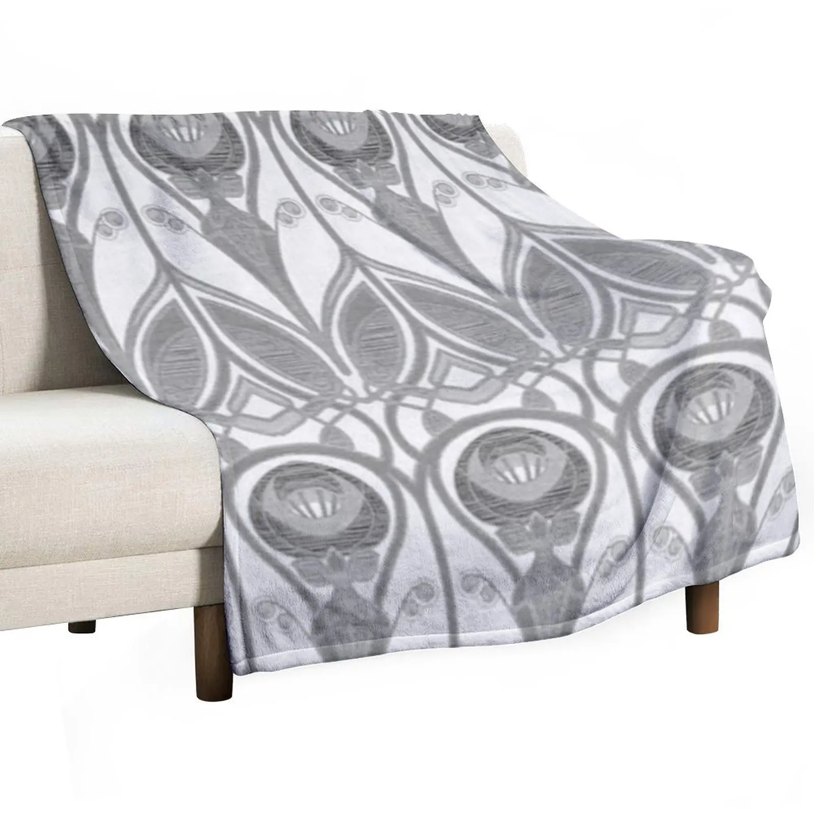 

Charles Rennie Mackintosh design, grey, white Throw Blanket Warm Accent Blanket for Living Room Decoration