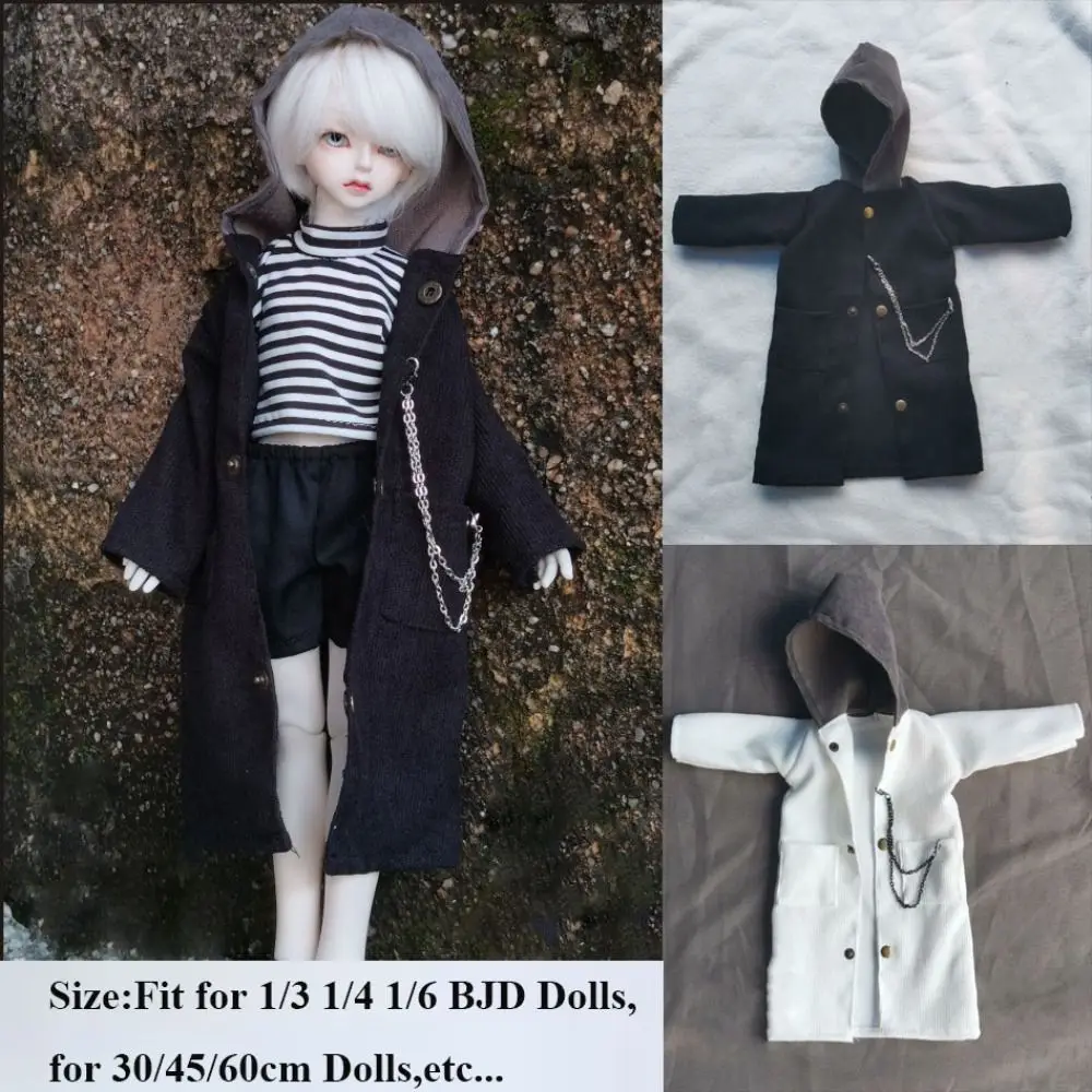 체인으로 수제 인형 윈드 코트 DIY 액세서리 인형 후드 자켓 화이트 & 블랙 1/3 1/4 1/6 BJD 30/45/60cm 인형