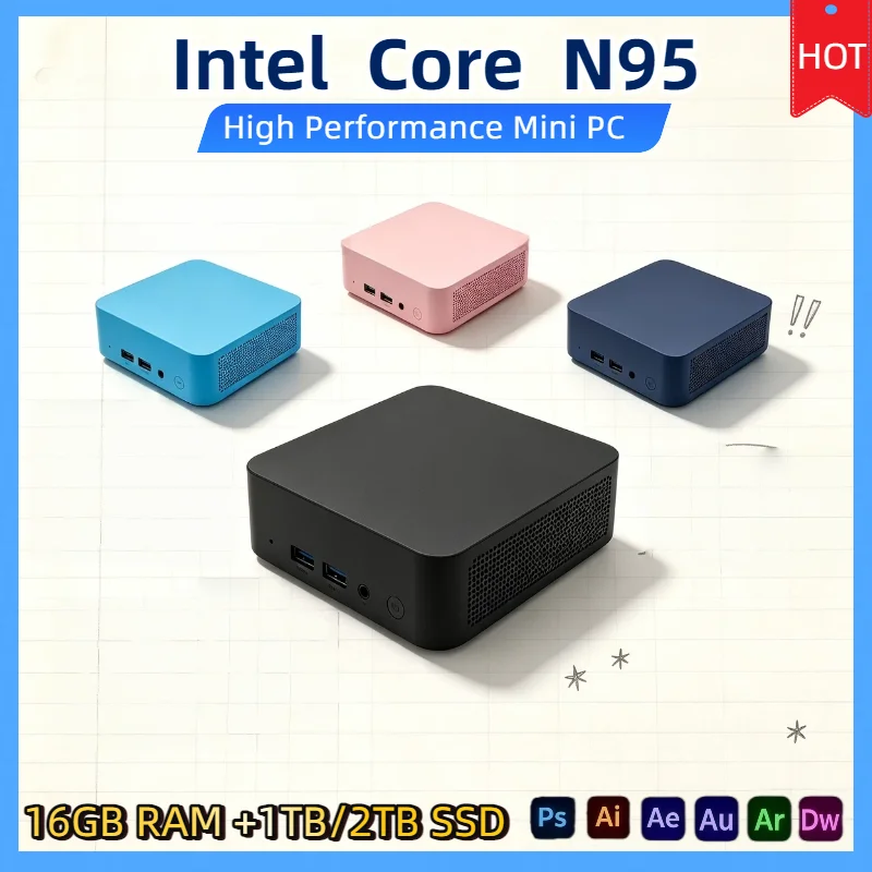 Mini PC Intel Core N95 16GB RAM 1TB 2TB SSD M.2 Low Power NVMe WiFi 6 BT5.2 Desktop Computer Pro Unit Dual HDMI Ports