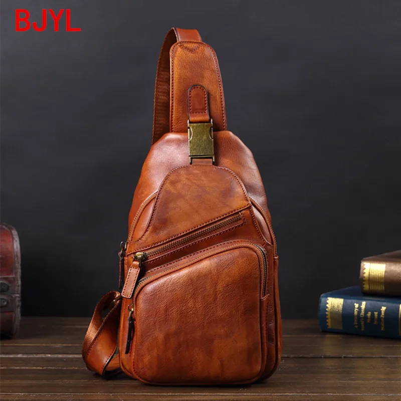 

Vintage Leather Men's Bag Men Chest Bag Casual Shoulder Messenger Bag Cowhide Outdoor Chest Small Back Pack Fashion 2020 New 8\