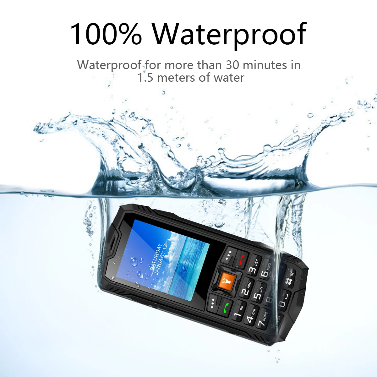 Go 4G Rugged Phone IP68 Waterproof Dustproof Feature Phones Dual SIM Big Battery Keypad Phone Bar Phone with Glare Flashlight