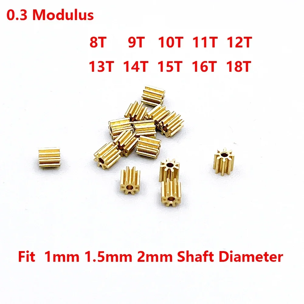 5pcs/lot 0.3 Modulus  8T 9T 10T 11T 12T 13T 14T 15T 16T 18T Teeth Metal Copper Gear Spindle Gearwheel Fit 1mm 1.5mm 2mm Shaft