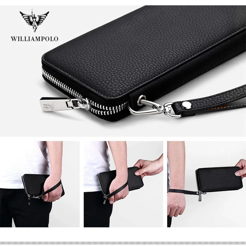 WILLIAMPOLO Man Wallets Long Style High Quality Card Holder Male Purse Zipper Large Capacity Brand Luxury Leather Wallet For Men