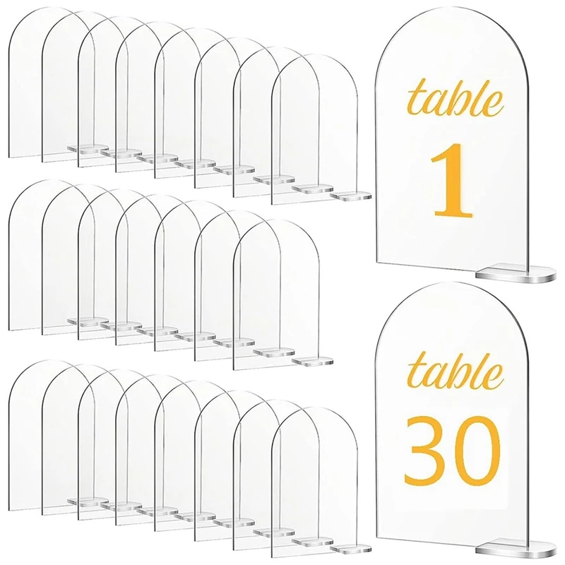 30 Sets Acrylic Sign Acrylic Table Signs With Stands Blank Arched Sheet DIY Arch Table Numbers For Wedding Reception Event Party