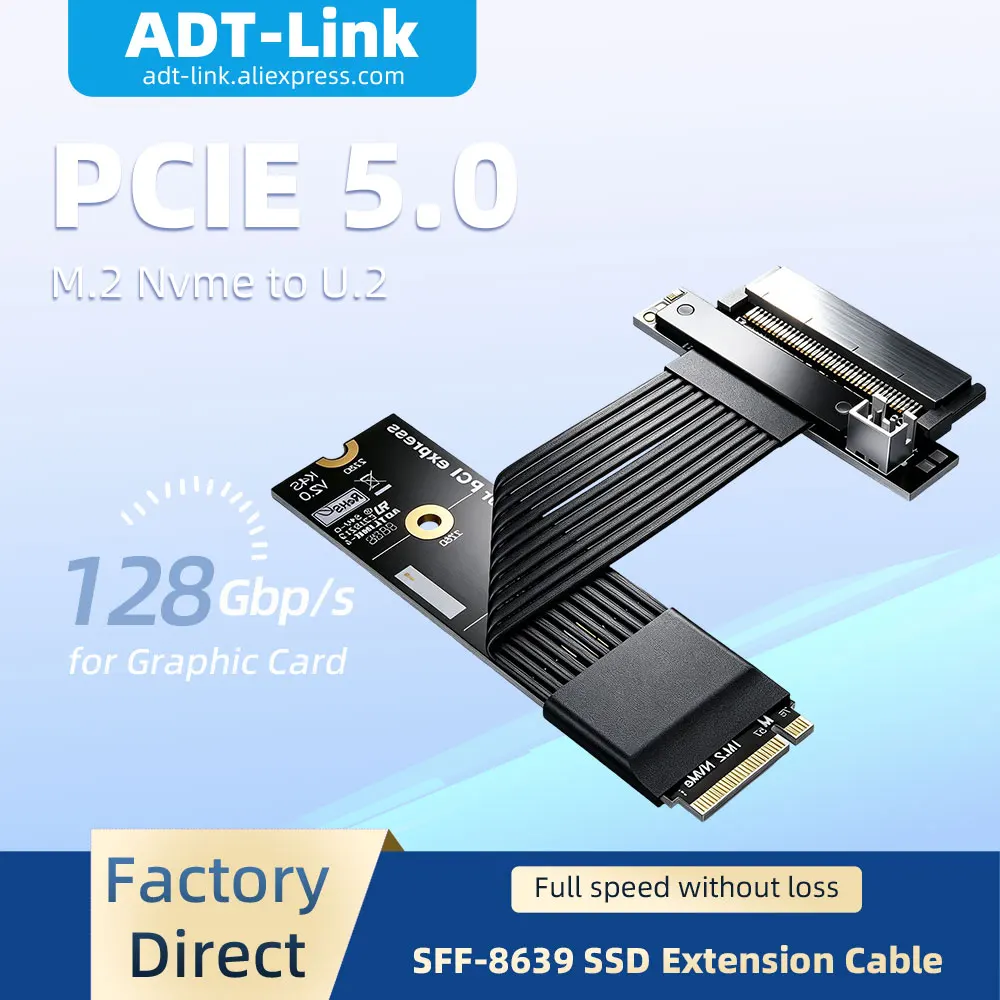 ADT-Link K47SF-BK PCIe 5.0 x4 M.2 NVMe to U.2 SFF-8639 SSD Extension Cable Supports Gen5  Signal Extend Riser Adapter for Rtx