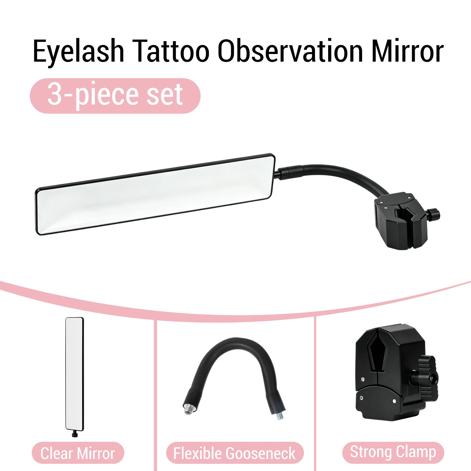 3Pack Eyelash Extension Mirror with Clip, Hands-Free Lash Inspection Mirror Connector & Tray Holder Stand, Professional Eyelash