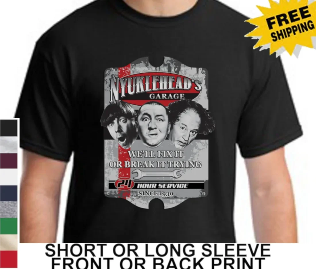 Three Stooges Funny Nyuklehead Garage Larry Moe Curly Wise Guys Men's TShirt
