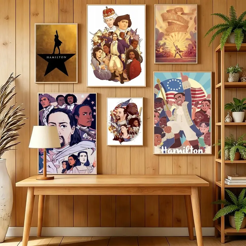 Vintage American Musical H-Hamilton Poster HD Self Adhesive Wall Mural Stickers Decals for Bedroom Living Room Home Decor Gift