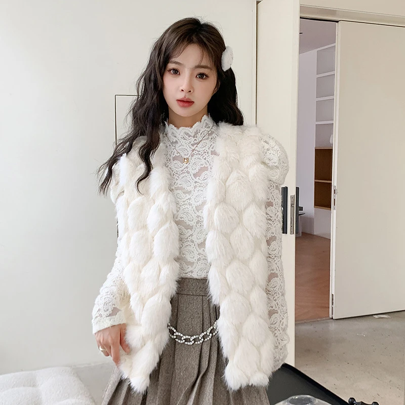 Elegant White Fur Vest Women's Sleeveless Fur WaistCoat Fashion Slim Fluffy Jacket 2023 Autumn Outfits Шуба Искусственный Мех