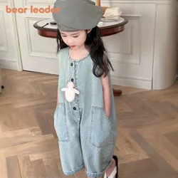 Bear Leader 2025 Summer Solid Color Girls Clothes Cute Kids Jumpsuit Korean Version Fashion Retro Children's Clothing 3-7 Years