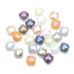 30Pcs Clover Shape Glass Four-leaf Petal Bead Red 12mm Crystal Charm Cross Pendant For Diy Making Jewelry Needlework Accessories