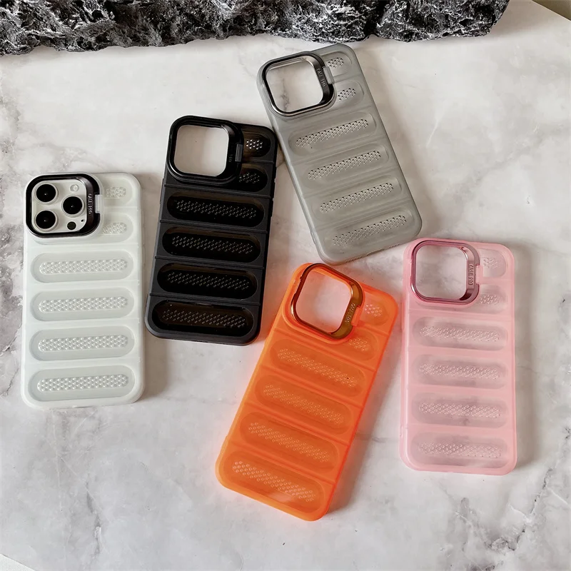 For iPhone 16 15 14 13 12 11 Pro Max Luxury Lens Invisible Bracket Phone Case Shockproof Heat Dissipation Protective Cover