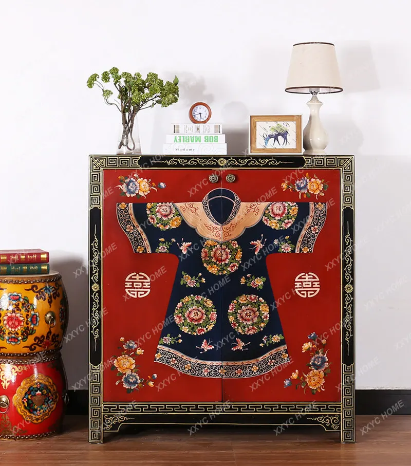 

Antique-style distressed hand-painted solid wood entryway shoe cabinet, entryway storage cabinet, storage decoration cabinet