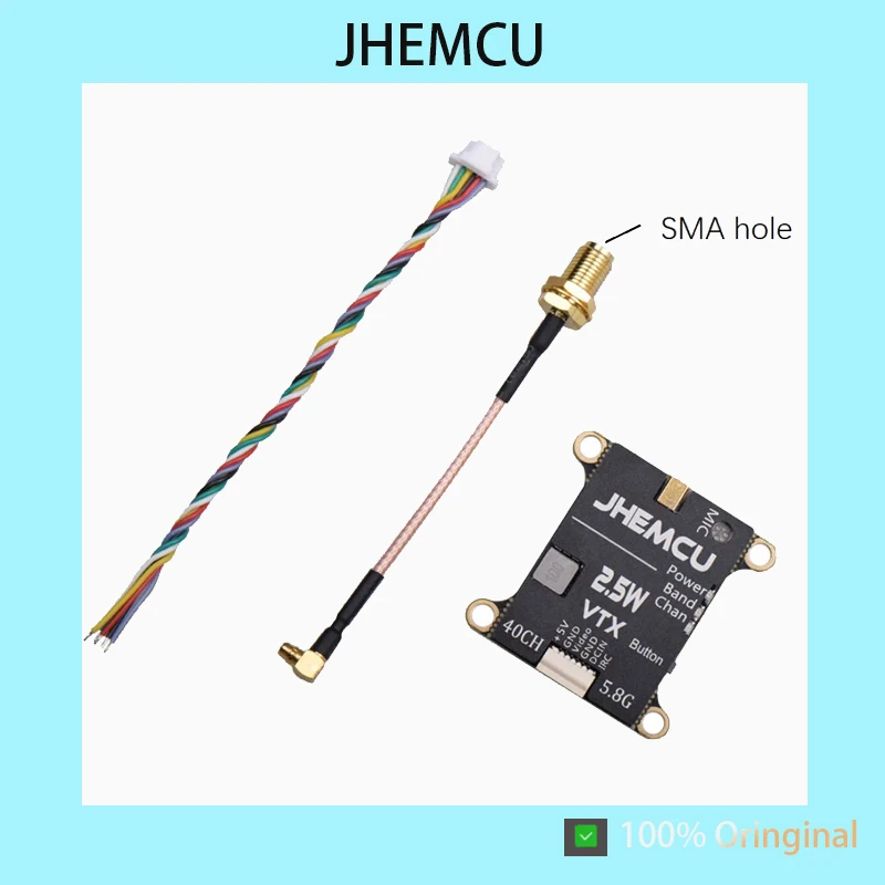 JHEMCU 2.5W 5.8G FPV VTX 40CH Adjustable Video Transmitter Built-in Mic Heat Sink 2-6S 30x30mm Long Range RC Airplane Drone