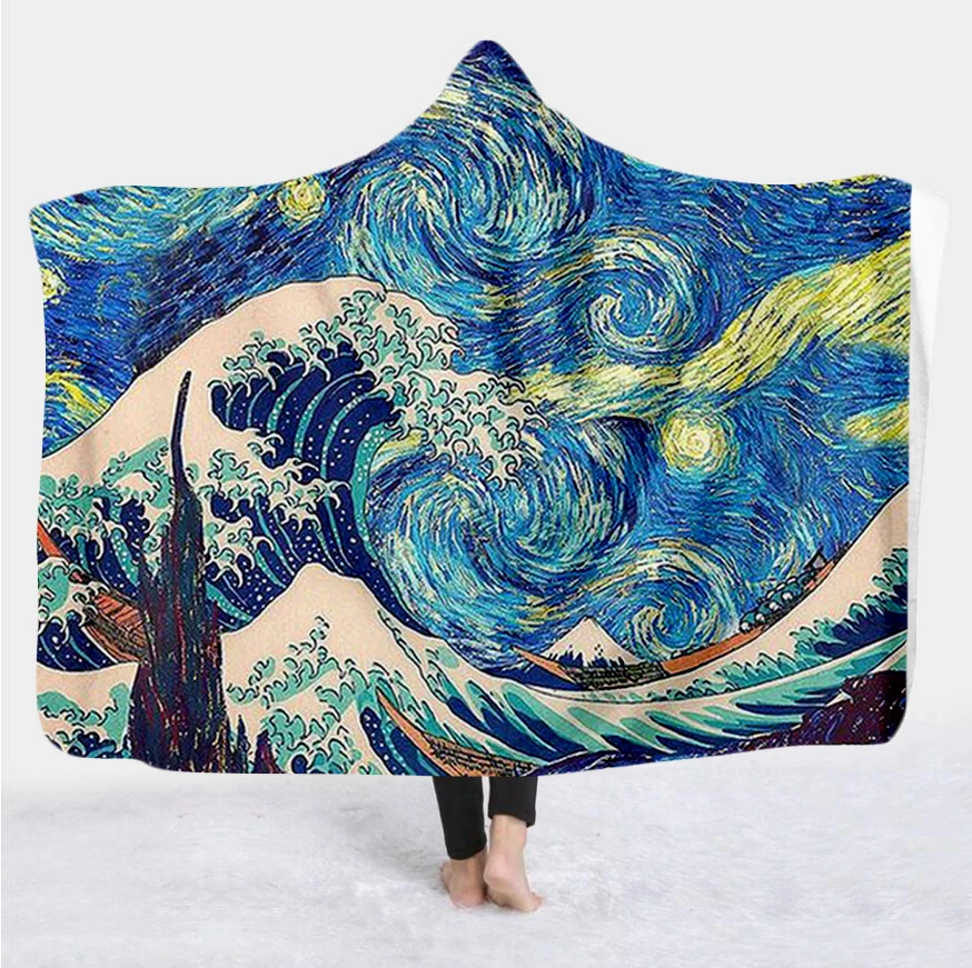 

Japanese Famous Paintings The Great Wave Blanket Hooded Blanket 3D full print Wearable Blanket Adults men women Blanket style-2