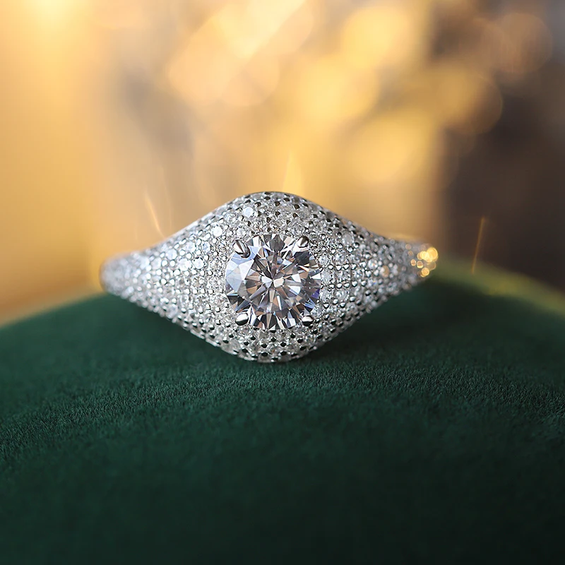 Creative and Authentic S925 Silver Niche Design Full Diamond Large Round Diamond Ring for Men and Women, Same Style, High-end