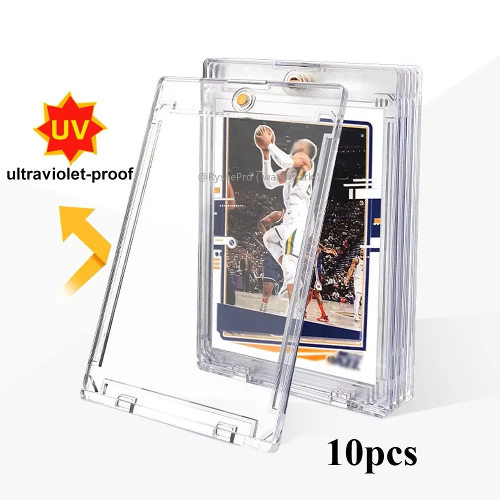 10pcs Clear Card Holder 35pt Magnetic Attraction Type Sports Card Display Case for TCG basketball Hard Plastic Protective Sleeve