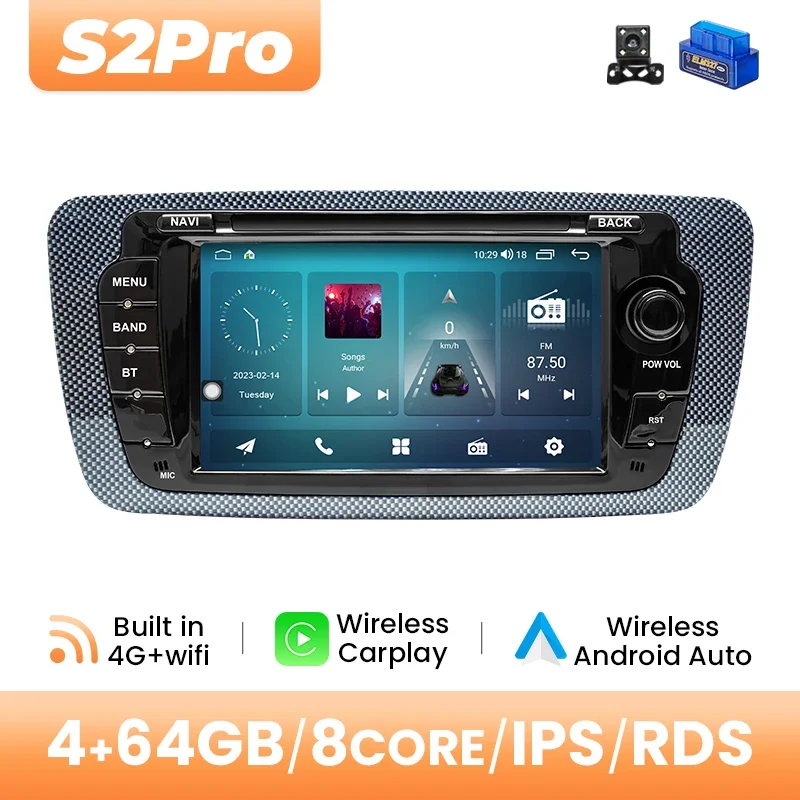 Draadloze Carplay Autoradio Navigatie Voor Seat Ibiza 6J MK4 SportCoupe Ecomotive Cupra 2009-2013 Android14 128GB GPS DSP 4G Wifi