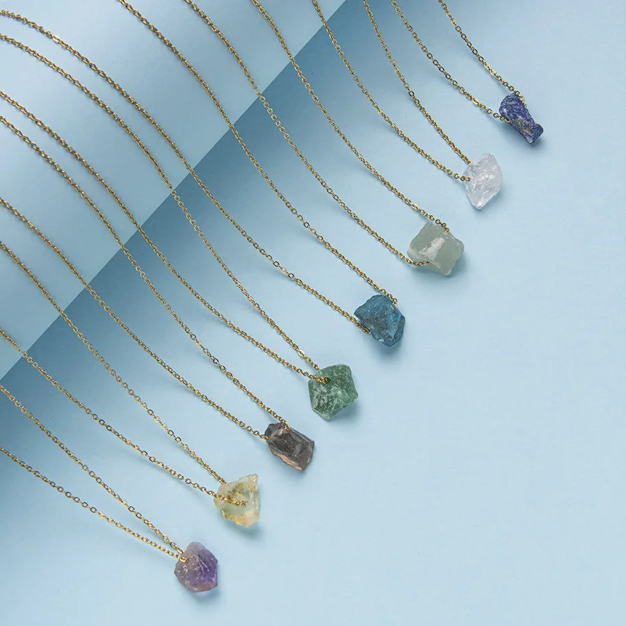 Crystal natural stone irregular raw stone pendant fashion color preservation necklace