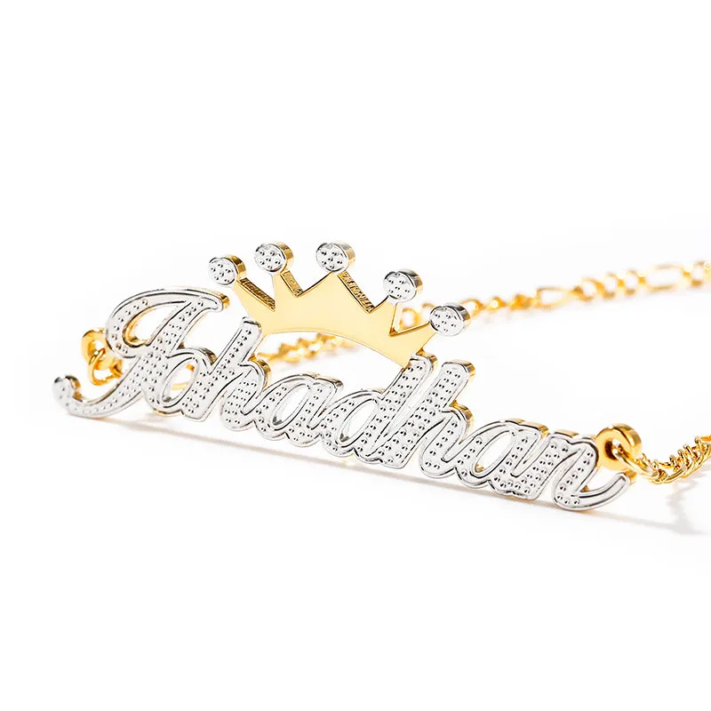 

Custom 3D Name Necklace Personalized Two Color Stainless Steel Single Layer Under Crown Nameplate Necklace For Women Gifts