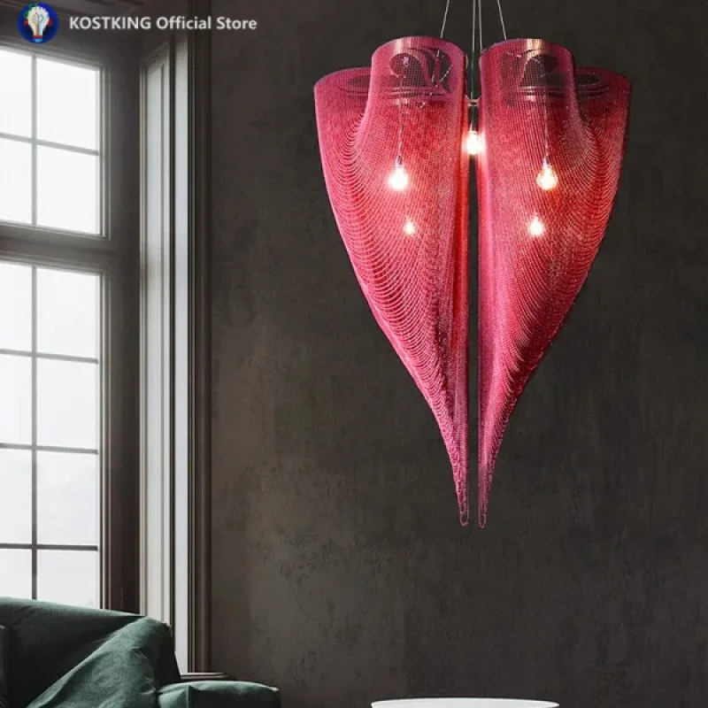 Postmodern Peach-shape Metal Bead Curtain Chandeliers Creative Art Hanging Lamp Bar Pendant Lighting Fixtures Living Room Lustre