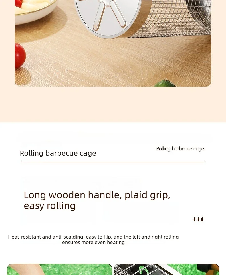 Rollender Grillkorb, Abnehmbarer Holzgriff, 304 Edelstahl, Stapelbare Grillwerkzeuge, Smoker-BBQ-Zubehör für Gemüse – Detail 10