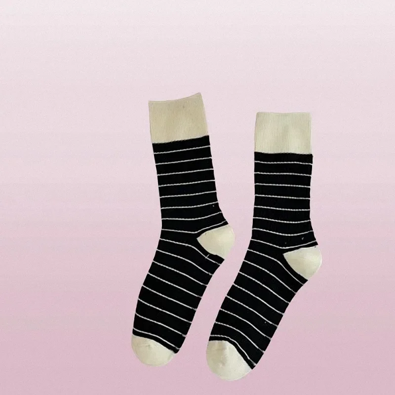 3/6 Pairs Stripe Mid -socks College Style Autumn And Winter Versatile Pile Of Socks Children Cute Striped Casual Comfort Socks