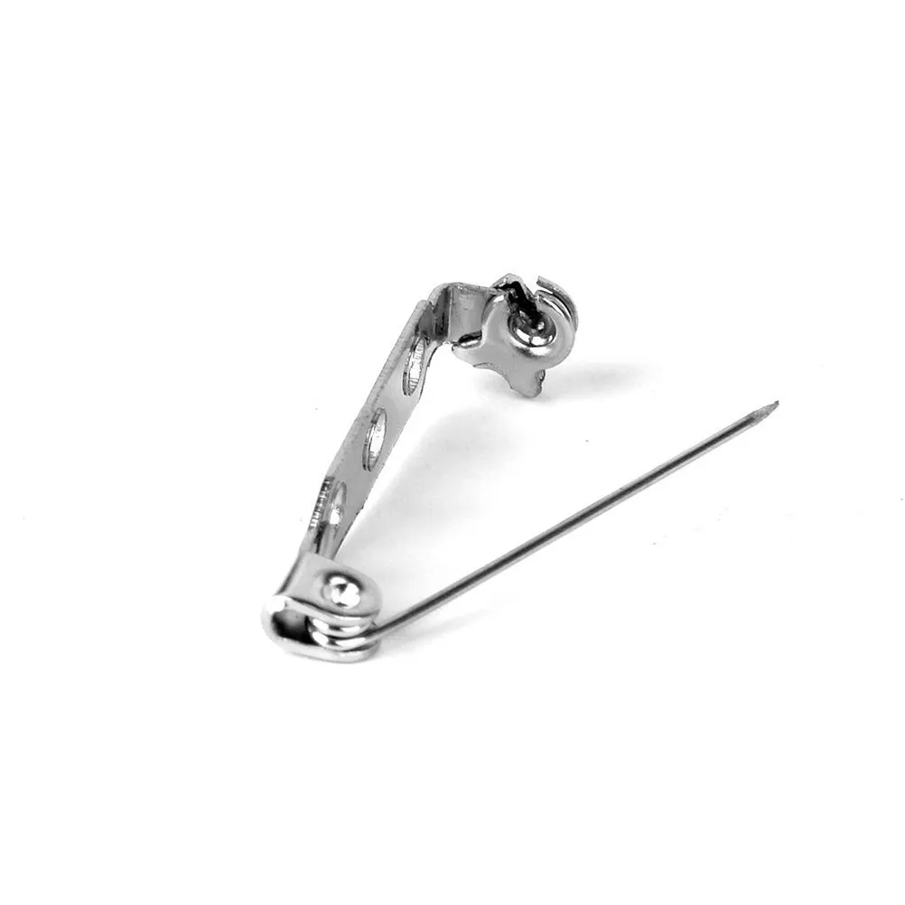 100Pcs Breastpin Badge Silver Alloy Metal 25Mm Pin Length Rolling Lock Three Hole Plate for Brooch Craft Projects
