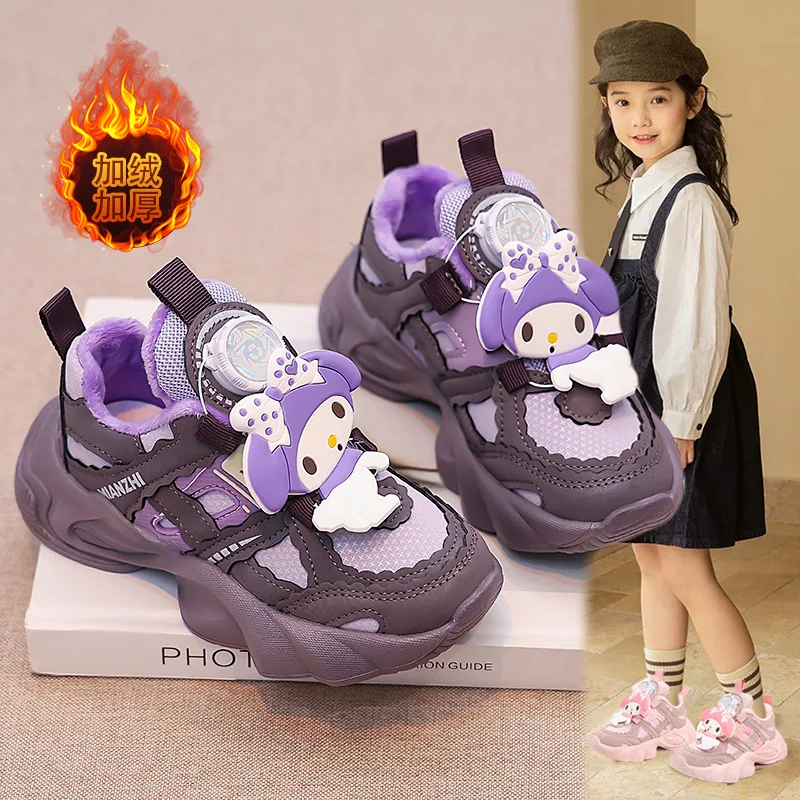 سانريو فتاة سينامورول Kawaii موضة أحذية رياضية طالب الشتاء أنيمي الكرتون الصوف مبطن الدفء الطفل حذاء كاجوال نمط جديد
