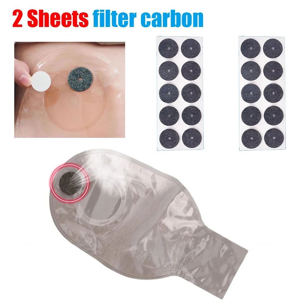 2 Sheets/20 Pieces Activated Carbon Anorectal Ostomy Bag Filter Sheet Absorb Exhaust Deodorize Filter Carbon