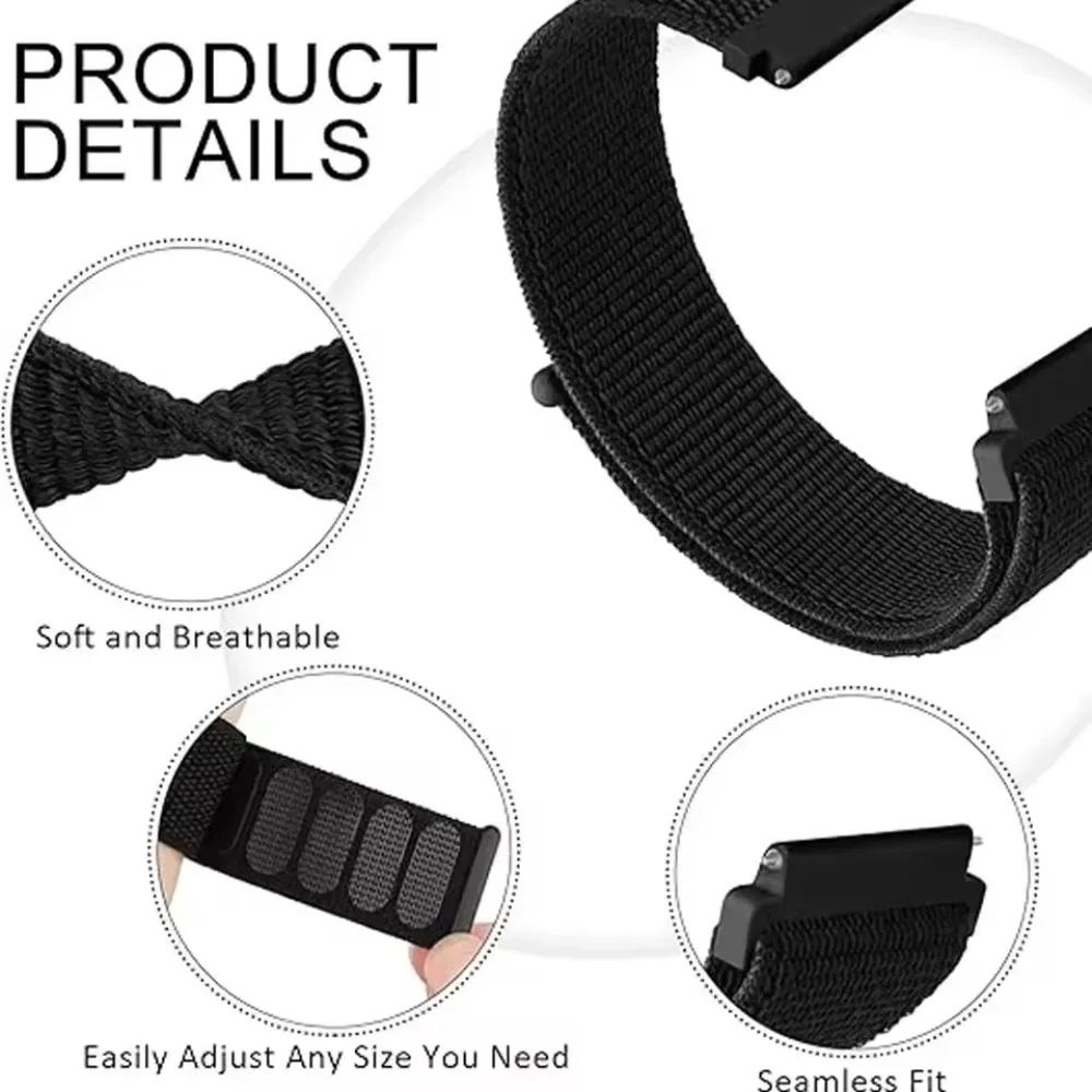 22mm 20mm Sports Nylon Loop Strap for Garmin Forerunner 55 255 965 165 265 Vivoactive 5/Active 5/Vivomove Trend/Venu 3/2 Correa